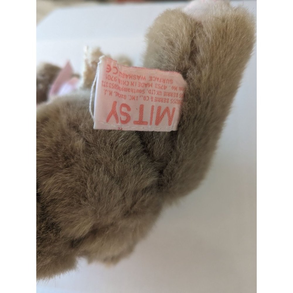 Russ Misty jointed stuffed rabbit pink ribbon flower w/shall tan beige fur 6 in - Picture 4 of 7